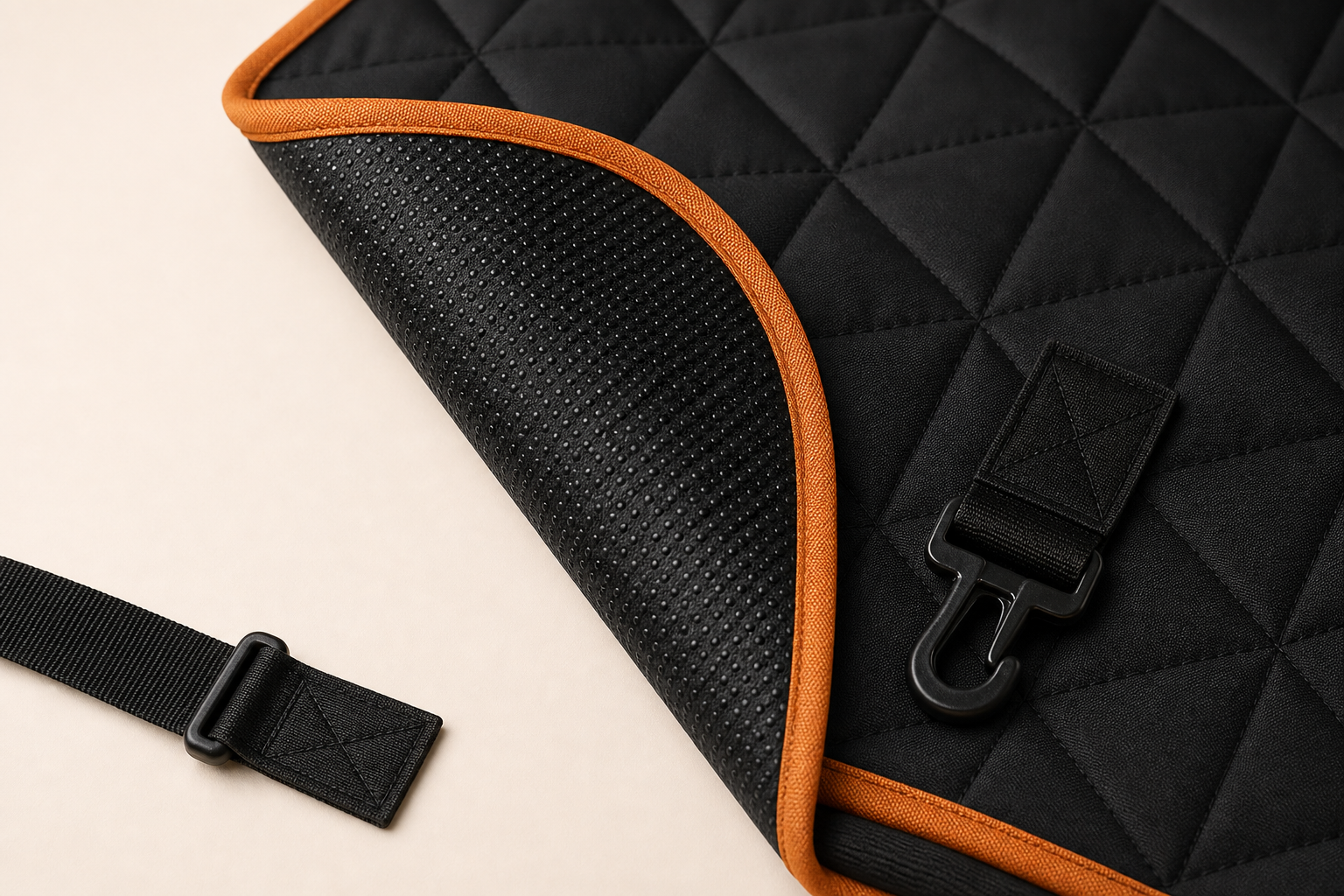 Non-slip underside and strap hardware on Pet Liners mat