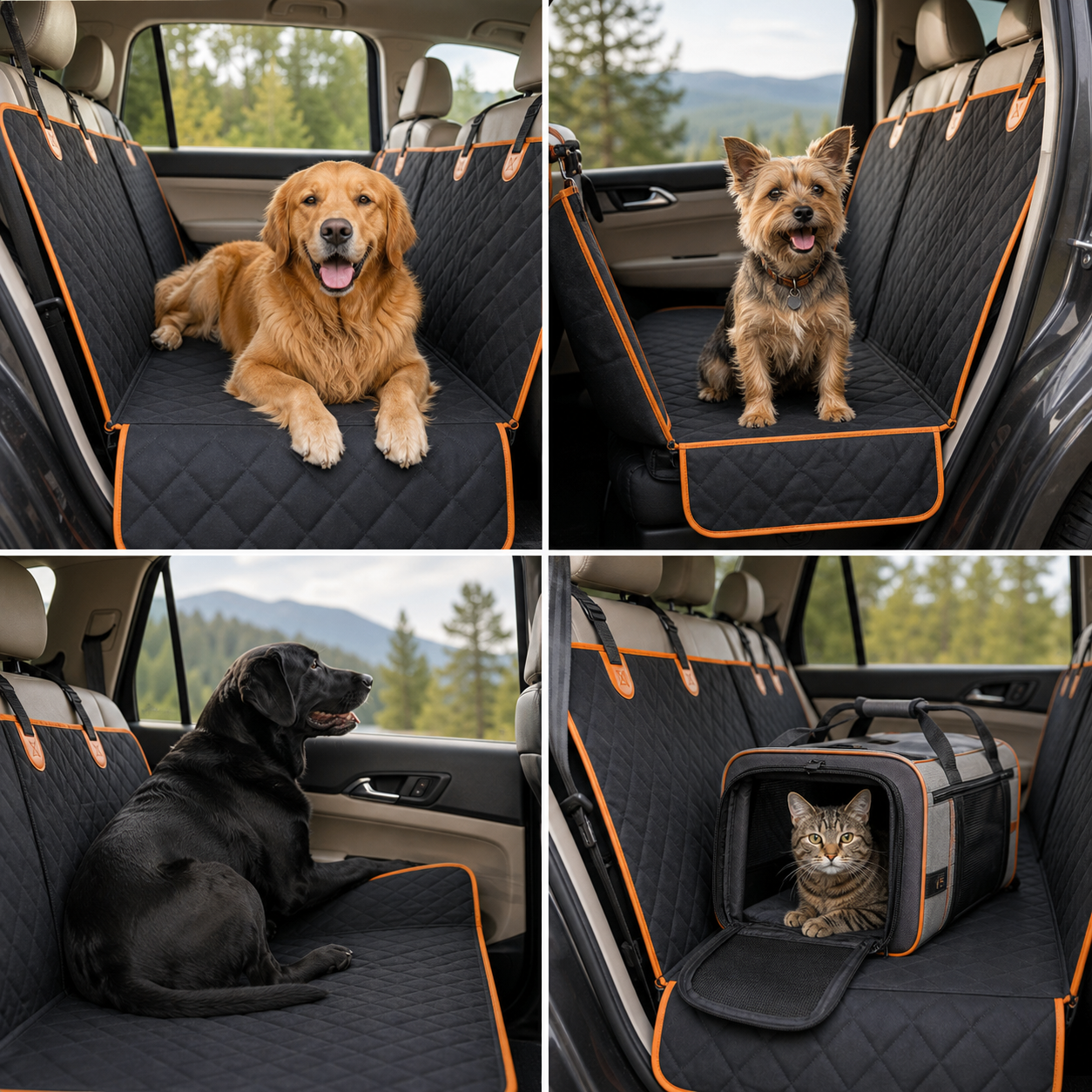 Collage of multiple pets using Pet Liners in different cars