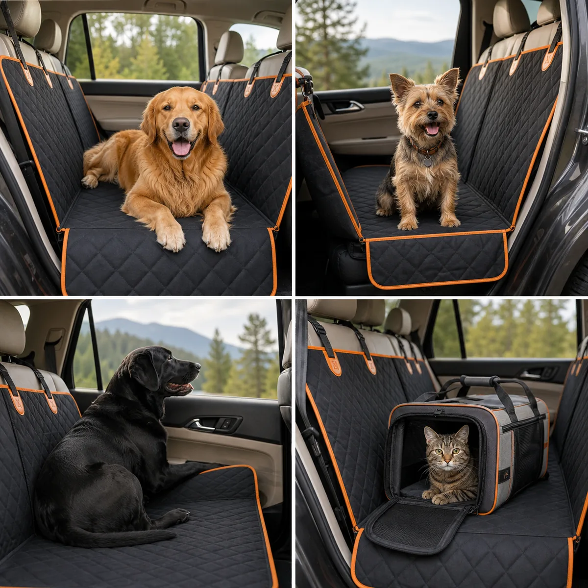 Collage of multiple pets using Pet Liners in different cars